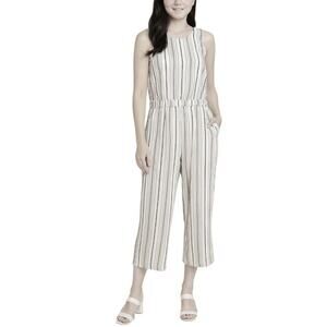 LOFT Jumpsuit Wide Leg Crop Sleeveless Pockets Linen Blend Stripe Women’s Sz 4